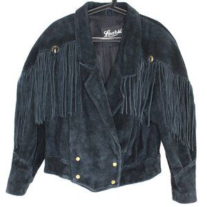Learsi Womens Large Fringe Western Cowgirl Rodeo Suede Leather Jacket H992